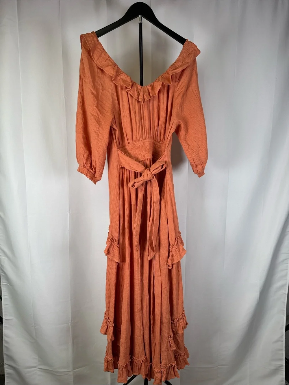 Free People Oh So Romantic Maxi Dress Coral Ruffle Button Front Boho Size S